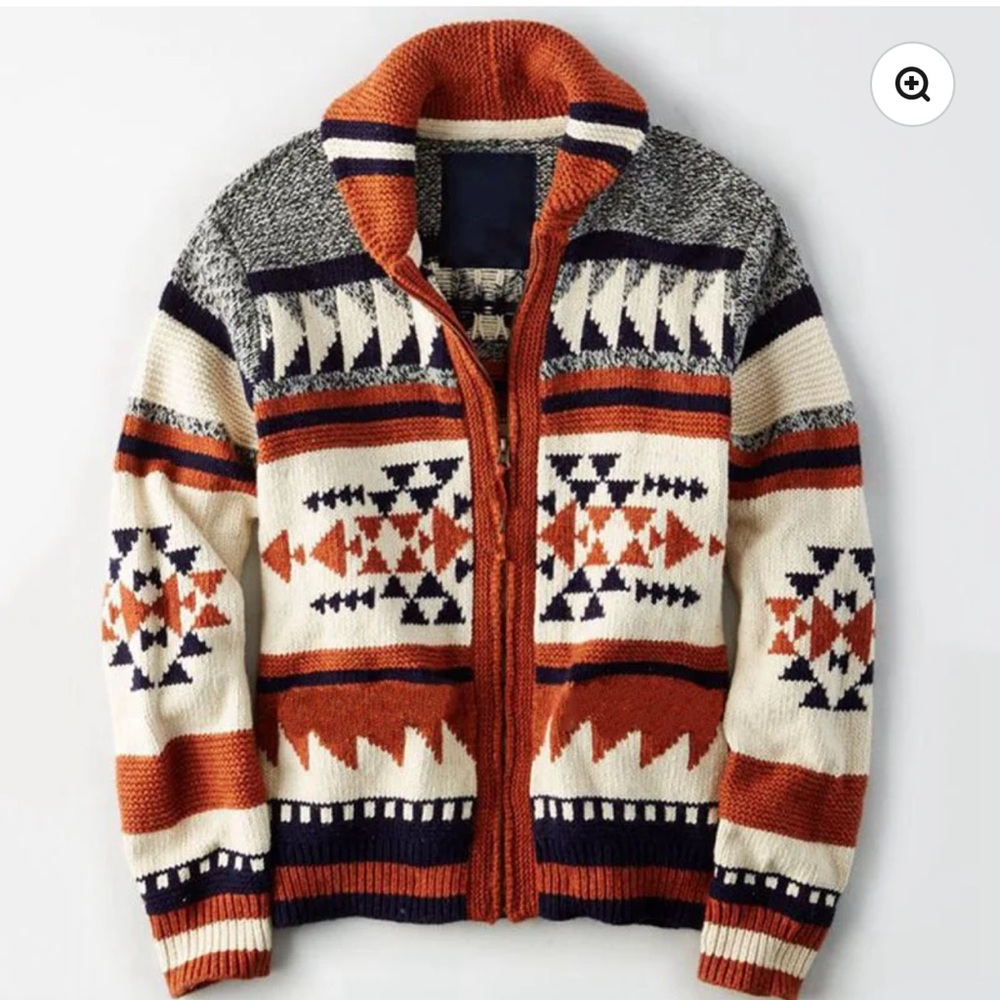 American Eagle Barrington Cotton/Wool Zip Up Tribal Southwestern Knit Sweater, L